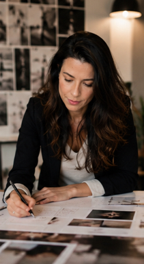 Cece, Founder at PULSE, working through a client brief by hand